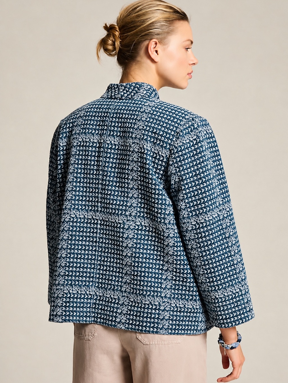 J Jill Pure Jill Indigo Jacquard Jacket Medium Tall - Picture 2 of 7